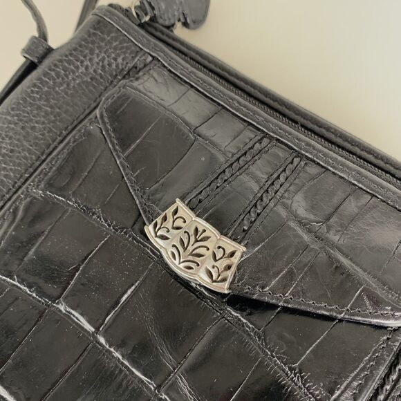 Brighton Crossbody Black Leather Wallet Center Organizer Alligator - Picture 7 of 11